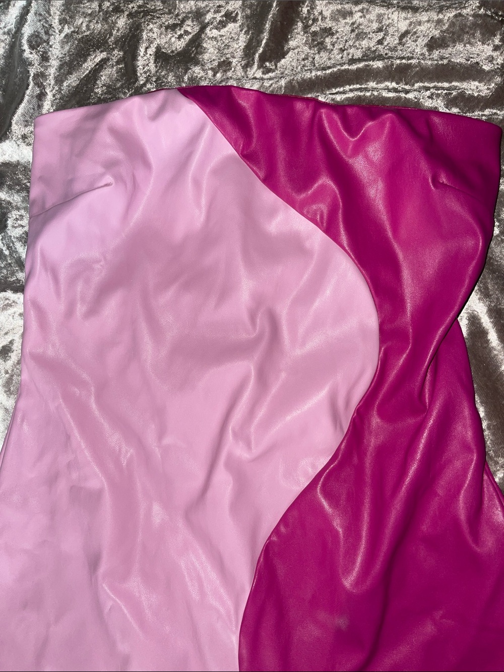 Le Lis Pink Strapless Leather Like Dress Hibiscus Mini Dress Small - Picture 3 of 4